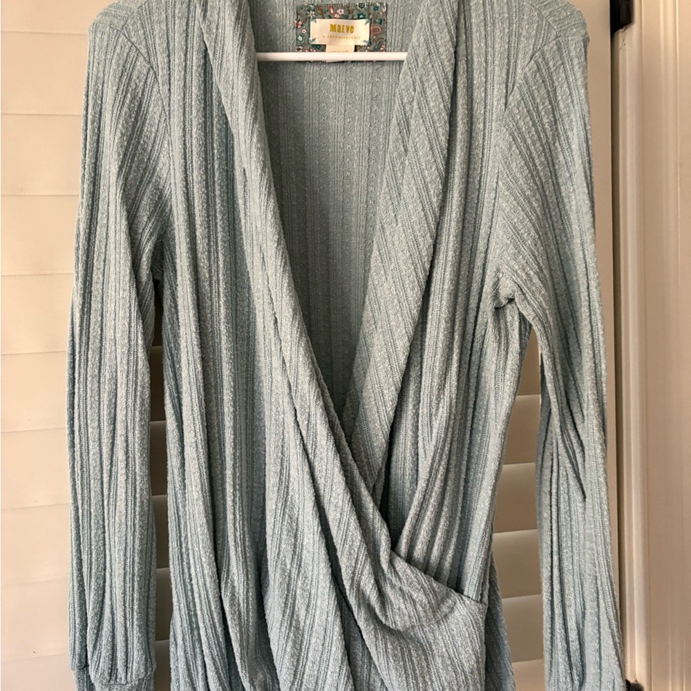 Anthropologie Soft Blue Ribbed Cardigan